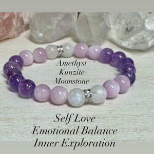 Self Love Amethyst Kunzite Moonstone Stretch Gemstone Bracelet